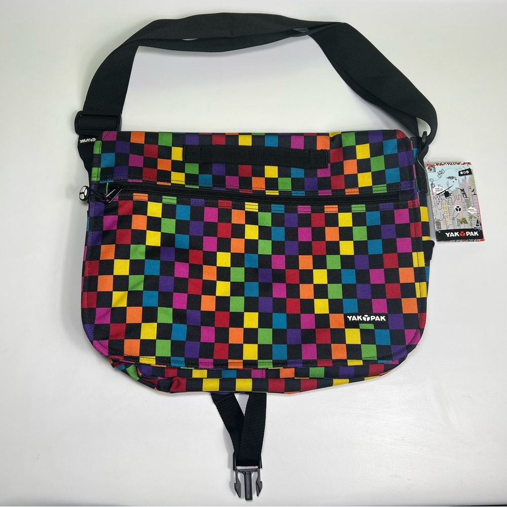 YAK PAK multicolor checkered harajuku retro skater Flap Close Messenger BAG NWT